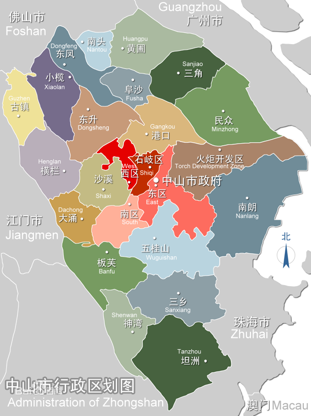 中山行政区划图